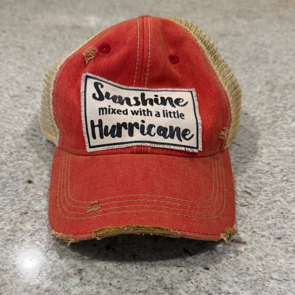 Sunshine Mixed With A Little Hurricane Distressed Trucker Hat